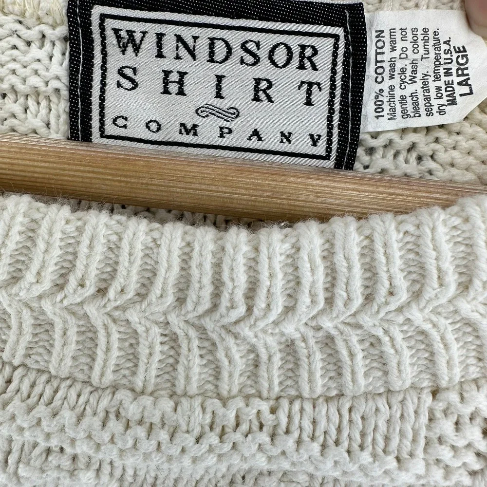 VTG Windsor Shirt Company Cream Cable Knit Tree Motif Sweater SZ L 1990s Cosby - Picture 4 of 8